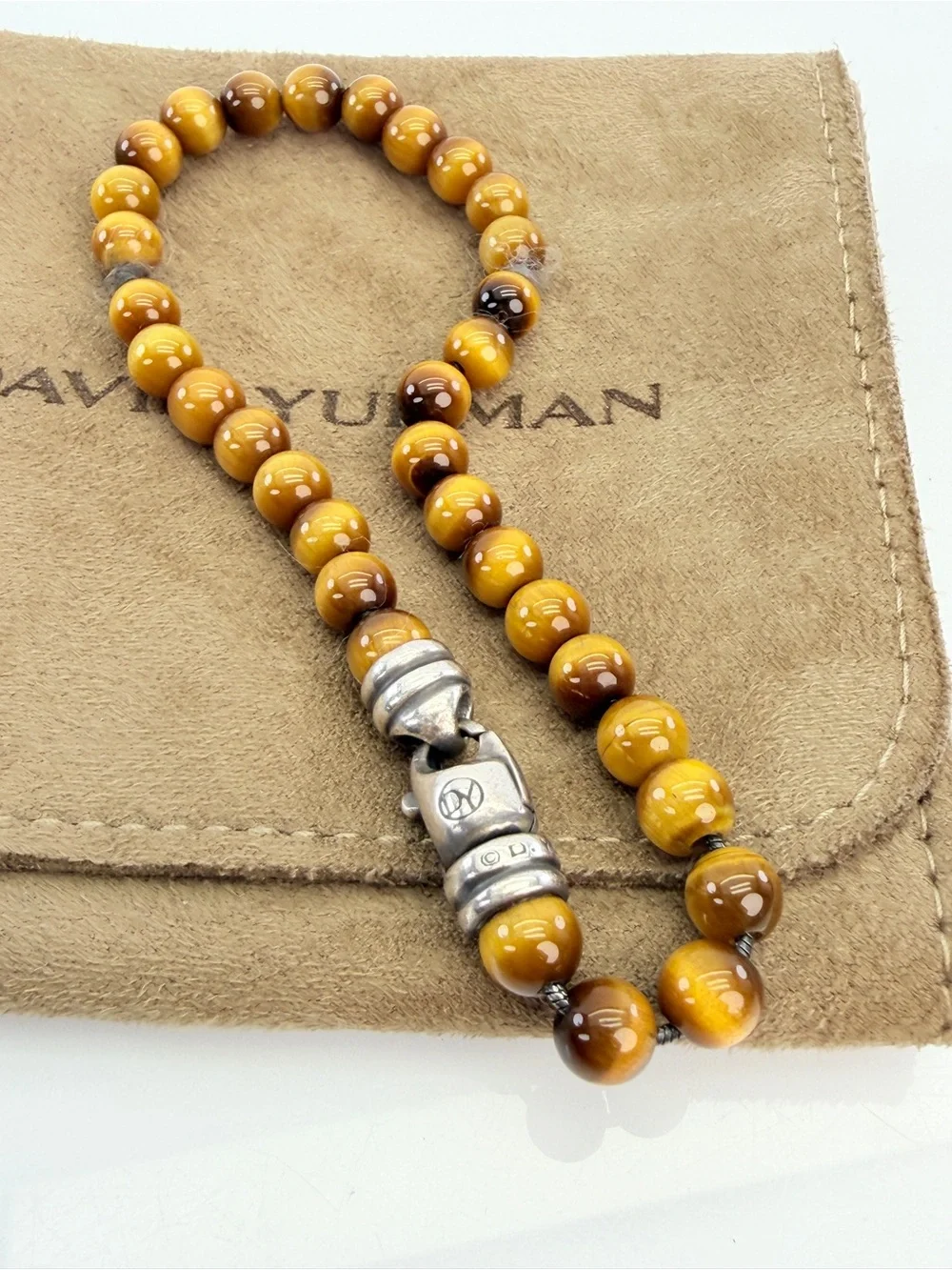 David Yurman Sterling SIlver Tigers Eye 6mm Spiritual Beads Bracelet